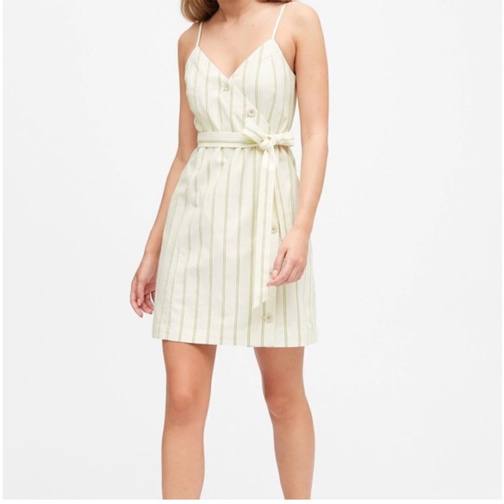 Banana Republic Stripe Ivory Neon Green Button Mini Dress Size 2